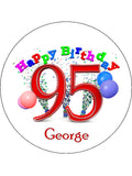 95th Birthday Edible Icing Cake Topper or Ribbon