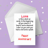 Funny Anniversary Card 13 - Love is like a deck of cards