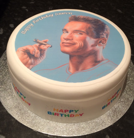 Arnold Schwarzenegger 01 Edible Icing Cake Topper or Ribbon