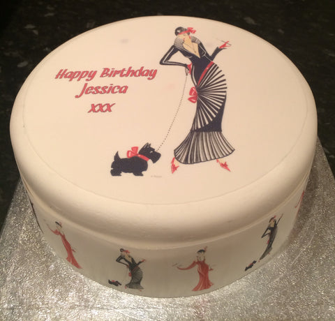 Art Deco Lady 01 Edible Icing Cake Topper or Ribbon
