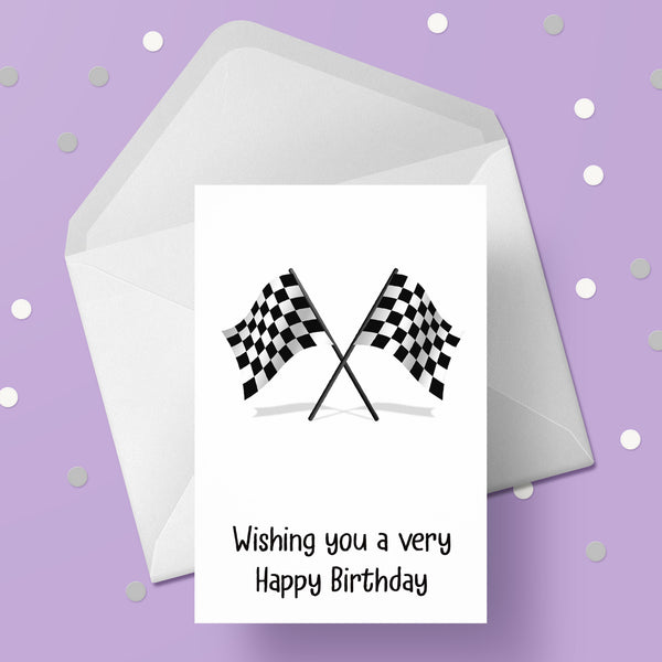 F1 Black & White Checkered Flags Birthday Card