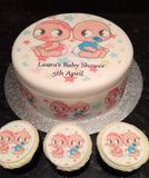 New Baby Edible Icing Cake Topper 07 - Baby Shower Twins