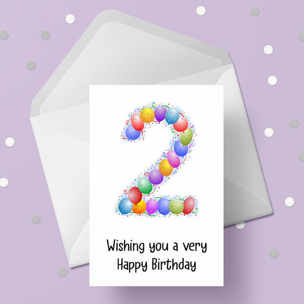 2nd Birthday Card with Bright Colourful Balloons
