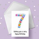 7th Birthday Card with Bright Colourful Balloons