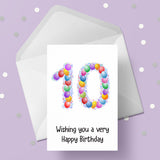 10th Birthday Card with Bright Colourful Balloons