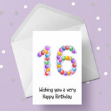 16th Birthday Card with Bright Colourful Balloons