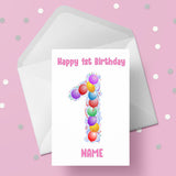 1st Birthday Card for Girls - Balloons