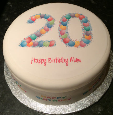20th Birthday Balloons Edible Icing Cake Topper