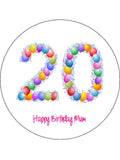 20th Birthday Balloons Edible Icing Cake Topper