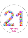 21st Birthday Balloons Edible Icing Cake Topper