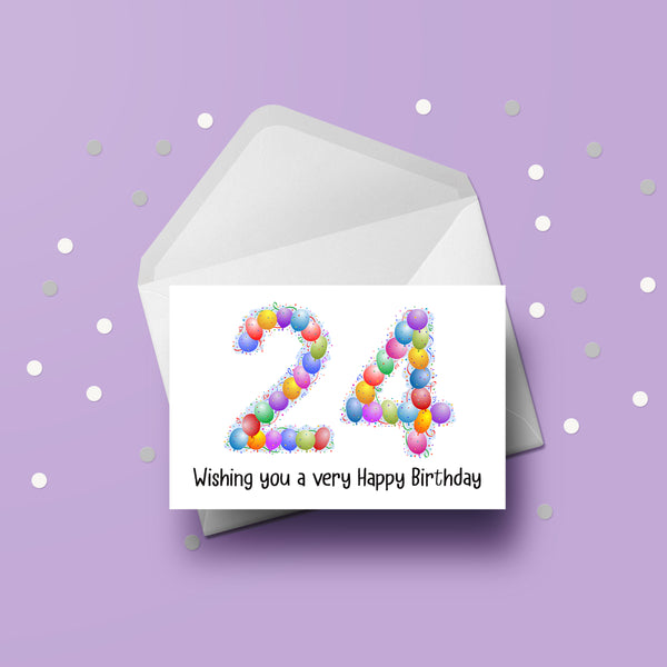 24th Birthday Balloons Card
