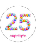 25th Birthday Balloons Edible Icing Cake Topper