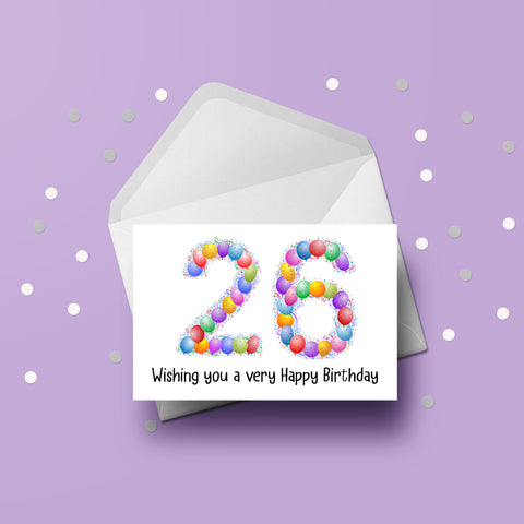 26th Birthday Balloons Card