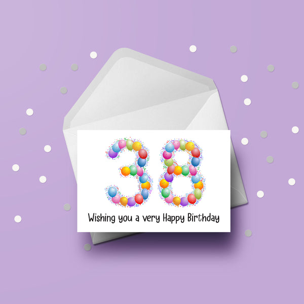 38th Birthday Balloons Card