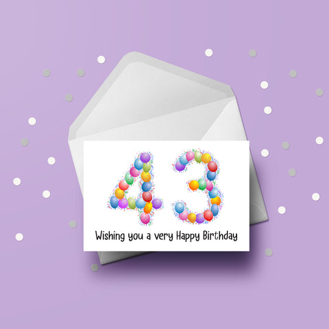 43rd Birthday Balloons Card