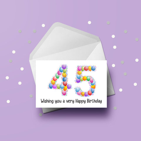 45th Birthday Balloons Card
