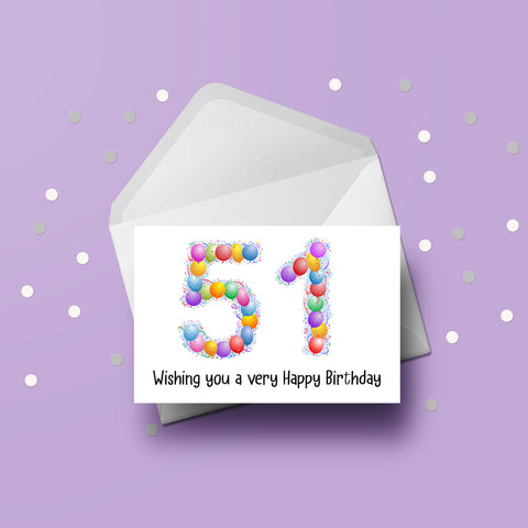 51st Birthday Balloons Card