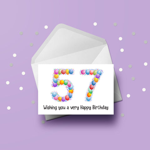 57th Birthday Balloons Card