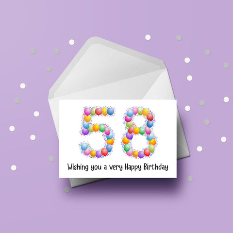 58th Birthday Balloons Card