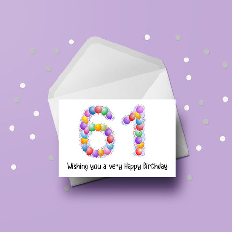 61st Birthday Balloons Card