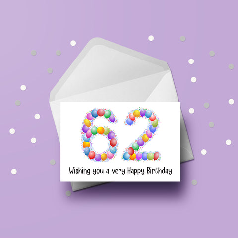 62nd Birthday Balloons Card