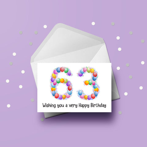 63rd Birthday Balloons Card