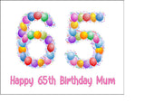 65th Birthday Balloons Edible Icing Cake Topper or Ribbon
