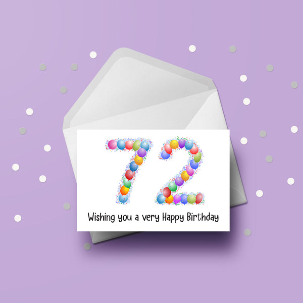 72nd Birthday Balloons Card
