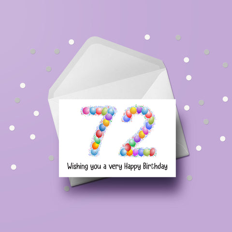 72nd Birthday Balloons Card