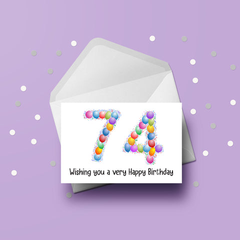 74th Birthday Balloons Card