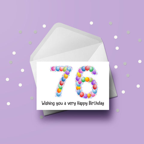 76th Birthday Balloons Card