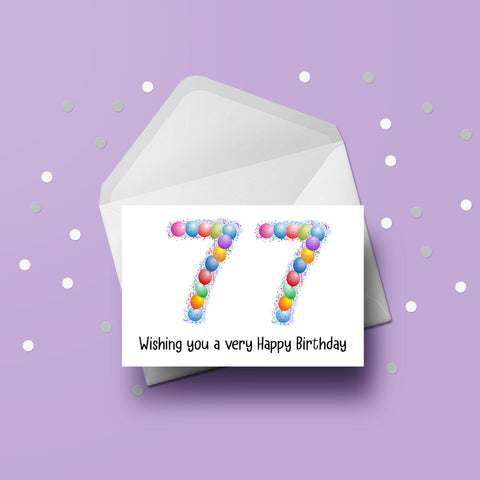 77th Birthday Balloons Card
