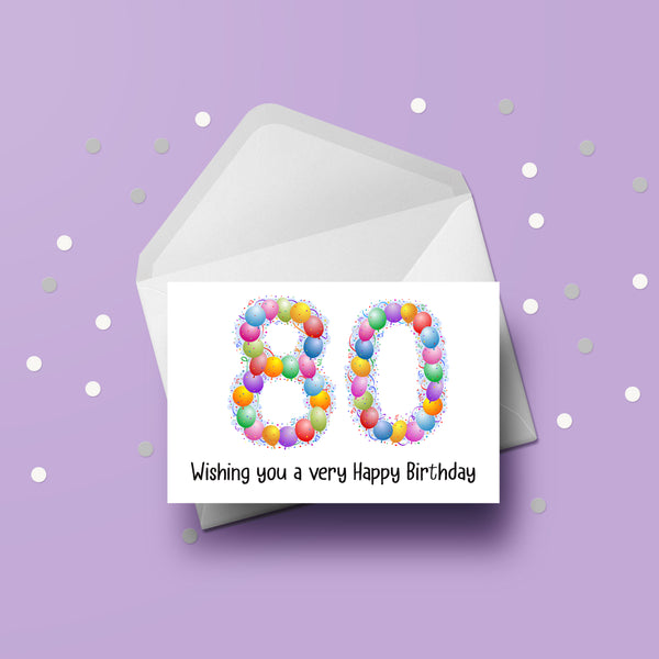 80th Birthday Balloons Card