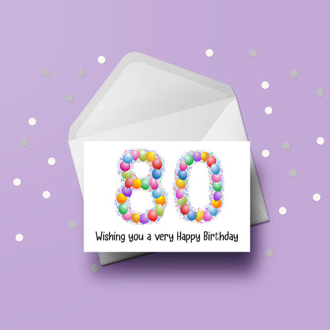 80th Birthday Balloons Card