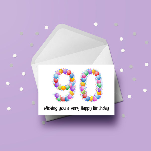 90th Birthday Balloons Card