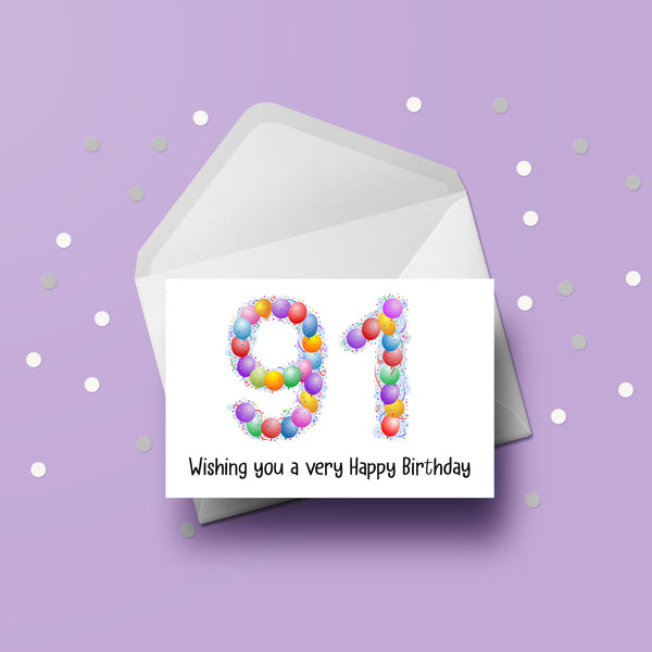 91st Birthday Balloons Card