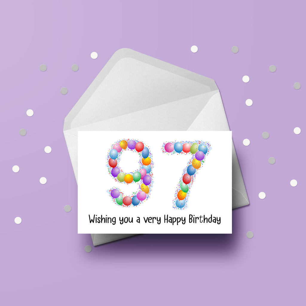 Postcode 97 Card 97th Birthday Balloons Card – the caker online