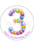 3rd Birthday Balloons Edible Icing Cake Topper