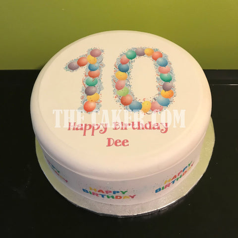 10th Birthday Balloons Edible Icing Cake Topper