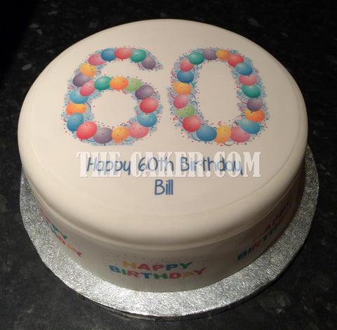 60th Birthday Balloons Edible Icing Cake Topper or Ribbon