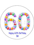 60th Birthday Balloons Edible Icing Cake Topper or Ribbon