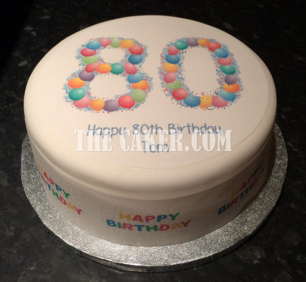 80th Birthday Balloons Edible Icing Cake Topper or Ribbon