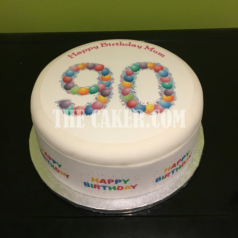 90th Birthday Balloons Edible Icing Cake Topper or Ribbon