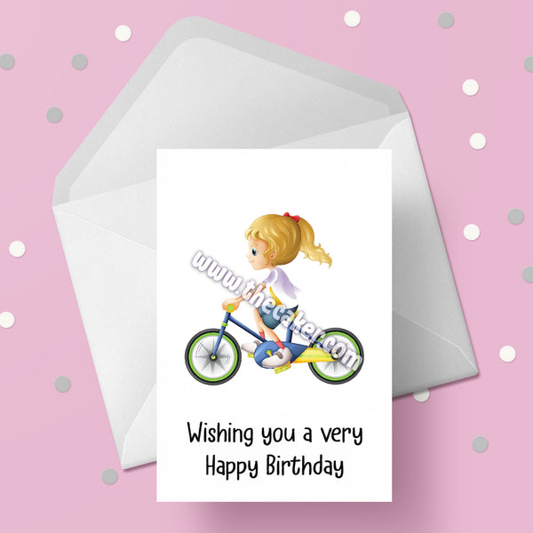Bicycle Birthday Card 05 - Girl on Bike