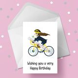 Bicycle Birthday Card 05 - Woman on Bike