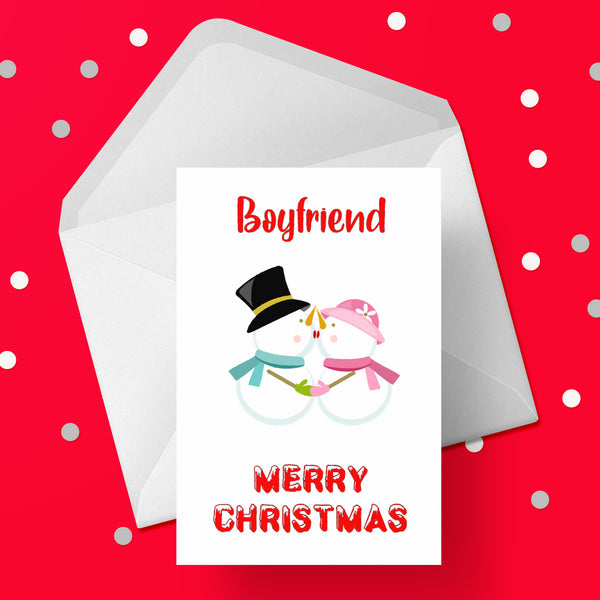 Christmas Card for Boyfriend - Snowman Kiss