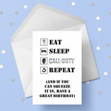 Call of Duty Birthday Card - Funny eat sleep COD repeat
