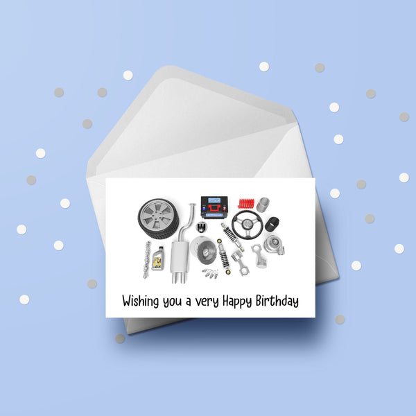 Car Mechanic Engine Parts Birthday Card