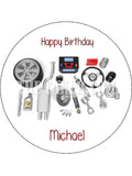 Car Mechanic Engine Parts Edible Icing Cake Topper or Ribbon