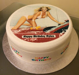 Sexy Girl at Car Wash Edible Icing Cake Topper or Ribbon